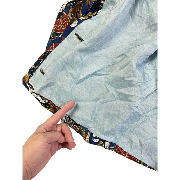 Vtg Women Golf All Over Print Top Topper Silky Elegant Button Front Country Club - Picture 9 of 11